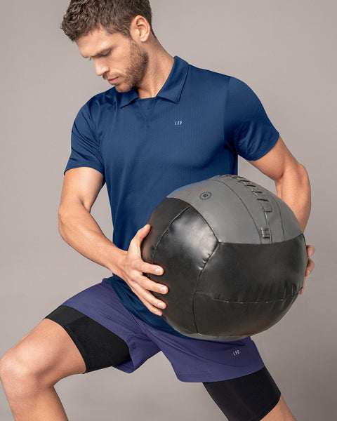 Camiseta deportiva transpirable con cuello tipo polo#color_559-azul-oscuro