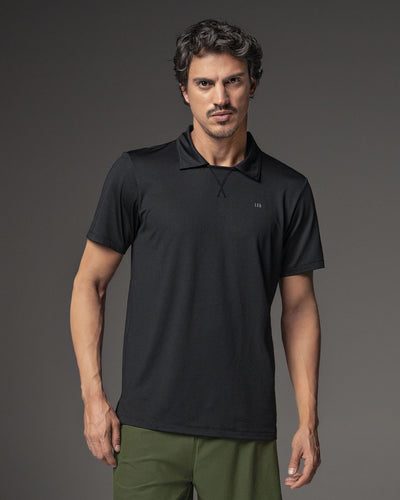 Camiseta deportiva transpirable con cuello tipo polo#color_700-negro