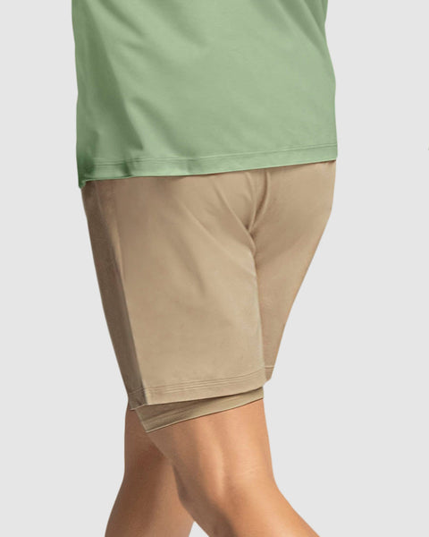 Pantaloneta deportiva con bolsillo lateral con bóxer interno#color_837-beige