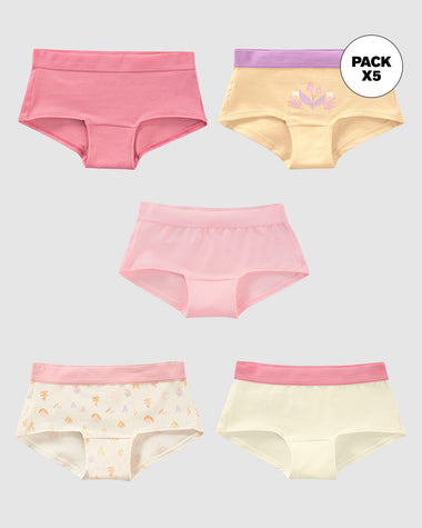 Paquete x 5 panties tipo hipster para niña#color_s02-naranja-marfil-estampado-rosado-fucsia
