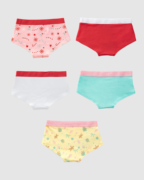 Paquete x 5 panties tipo hipster para niña#color_s03-blanco-rojo-menta-rosado-amarillo-estampado