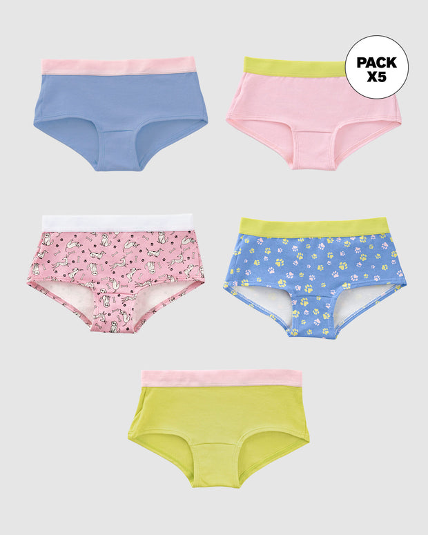 Paquete x 5 panties tipo hipster para niña
