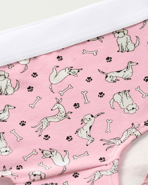 Paquete x 5 panties tipo hipster para niña#color_s04-verde-rosado-azul-estampado-huellas-rosado-estampado-perros