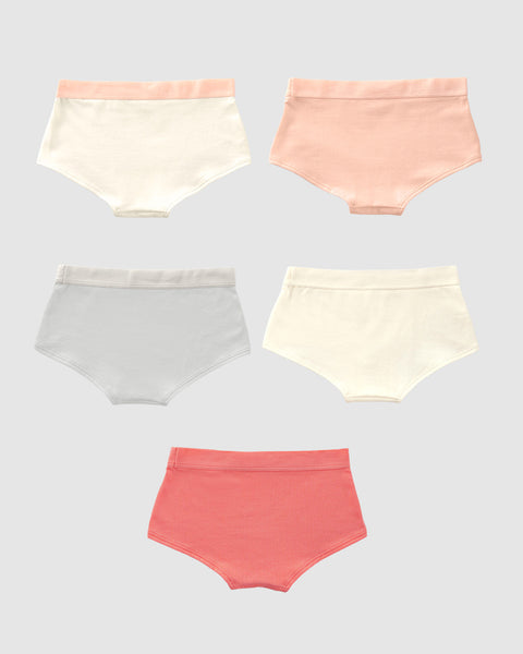 Paquete x 5 panties tipo hipster para niña#color_s34-gris-rosado-marfil-rojo-marfil-elastico-rosado
