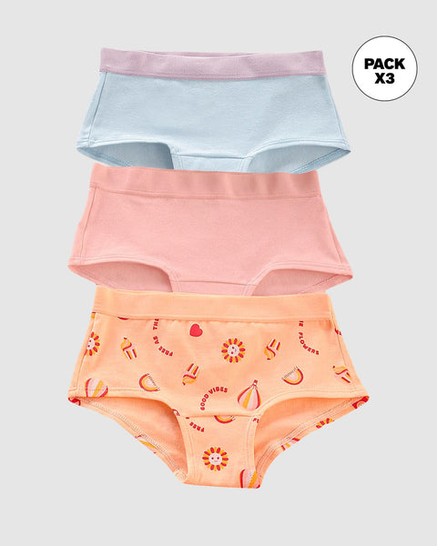 Paquete x 3 panties tipo hipster en algodón suave para niña#color_s44-azul-claro-estampado-rosado