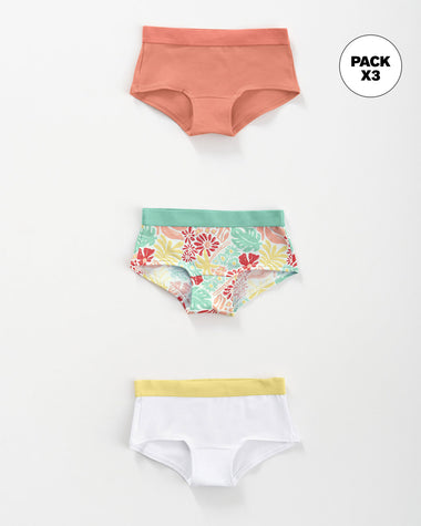 Paquete x 3 panties tipo hipster en algodón suave para niña#color_s46-coral-estampado-blanco