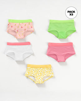 Paquete x 5 panties tipo hipster en algodón suave para niña#color_s27-munecas-mariposas-rosado-blanco-verde