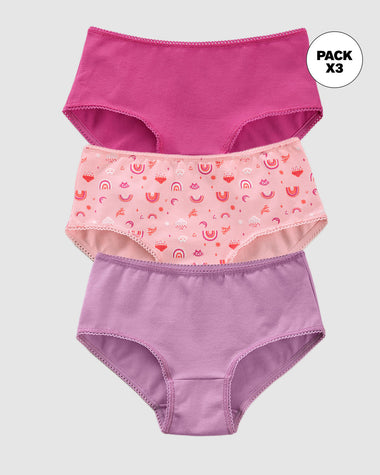 Paquete x3 panty clásico para niña#color_s01-lila-rosa-estampado-rosado-oscuro