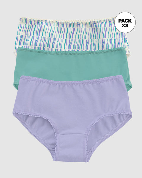 Paquete x3 panty clásico para niña#color_s03-marfil-estampado-lila-verde