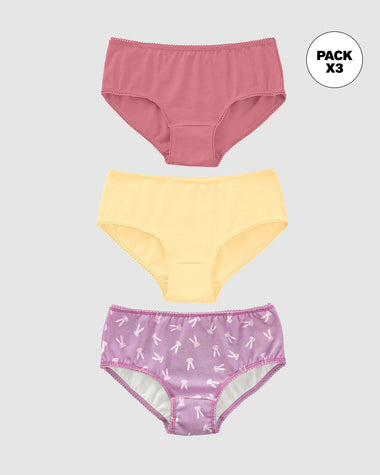 Paquete x3 panty clásico para niña#color_s04-morado-estampado-conejos-coral-amarillo