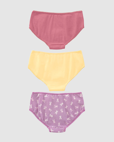 Paquete x3 panty clásico para niña#color_s04-morado-estampado-conejos-coral-amarillo