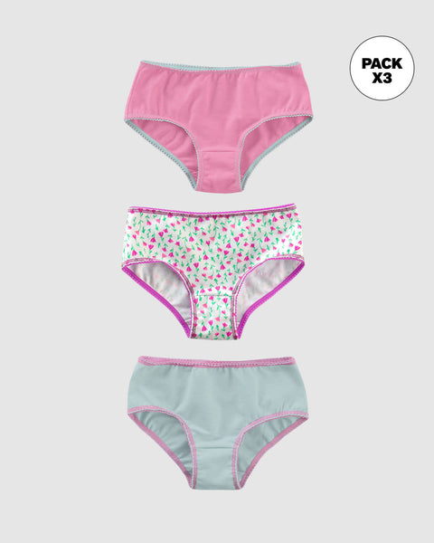 Paquete x 3 panties clásicos en algodón suave para niña#color_s26-flores-rosado-azul-claro