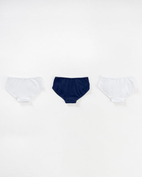 Paquete x 3 panties clásicos en algodón suave para niña#color_s30-azul-oscuro-blanco