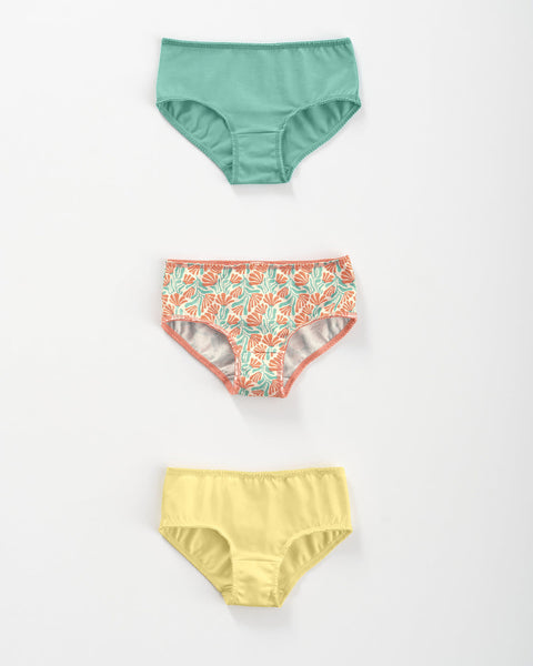 Paquete x 3 panties clásicos en algodón suave para niña#color_s31-coral-estampado-amarillo-verde