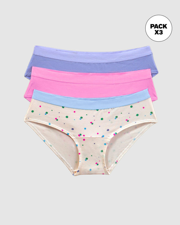 Paquete x 3 panties estilo hípster en algodón