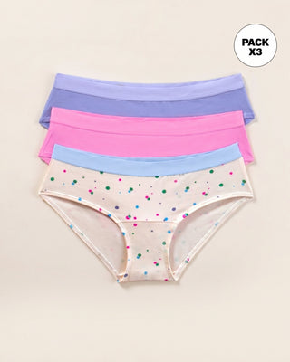 Paquete x 3 panties estilo hípster en algodón#color_s27-marfil-estampado-rosado-morado