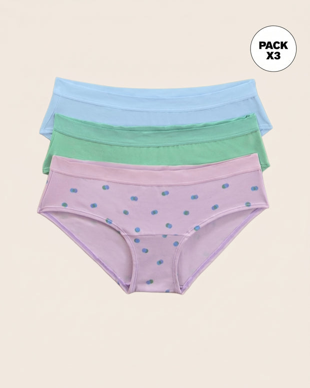 Paquete x 3 panties estilo hípster en algodón