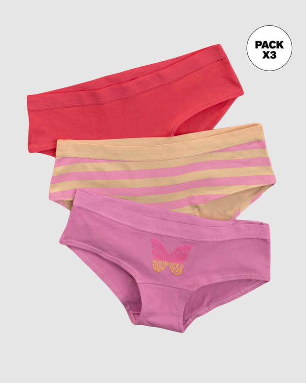 Paquete x 3 panties estilo hipster en algodón#color_s53-rosado-estampado-mariposa-salmon-rayas