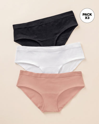 Paquete x 3 panties estilo hipster en algodón#color_s57-blanco-negro-rosa-claro