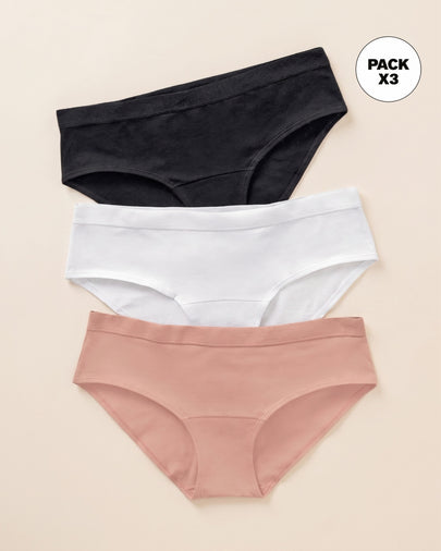 Paquete x 3 panties estilo hipster en algodón#color_s57-blanco-negro-rosa-claro