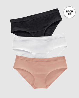 Paquete x 3 panties estilo hipster en algodón#color_s57-blanco-negro-rosa-claro