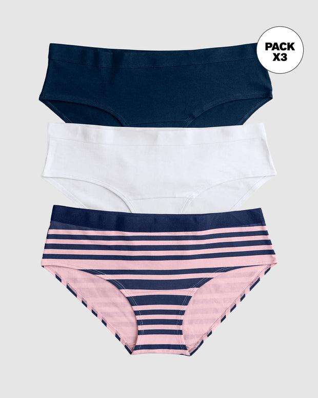 Paquete x 3 panties estilo hipster en algodón#color_s63-rayas-azul-blanco