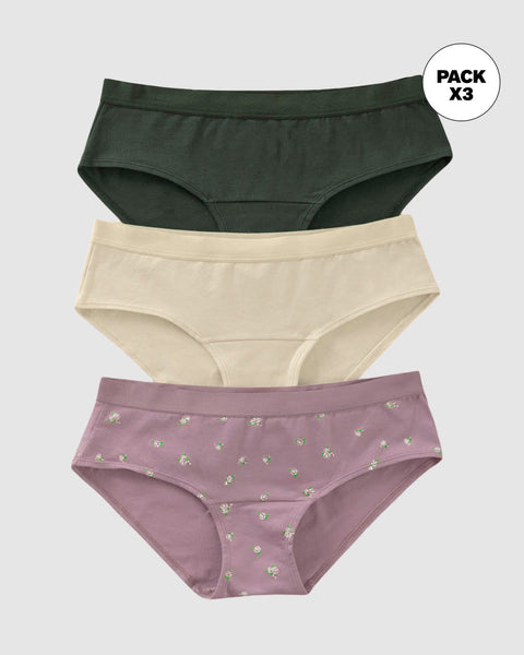 Paquete x 3 panties estilo hípster en algodón#color_s70-rosado-estampado-marfil-verde-oscuro