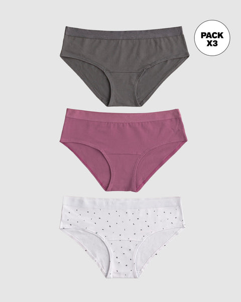 Paquete x 3 panties estilo hípster en algodón#color_s71-blanco-estampado-negro-morado