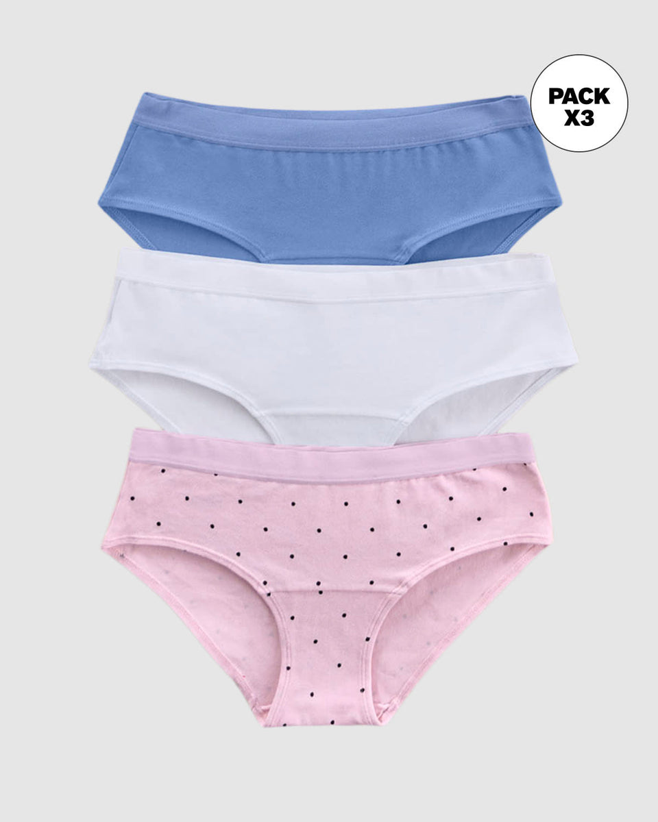 Paquete x 3 panties estilo hípster en algodón