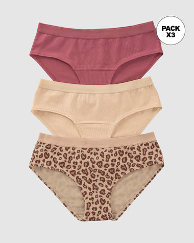 Paquete x 3 panties estilo hípster en algodón#color_s76-habano-claro-animal-print-salmon