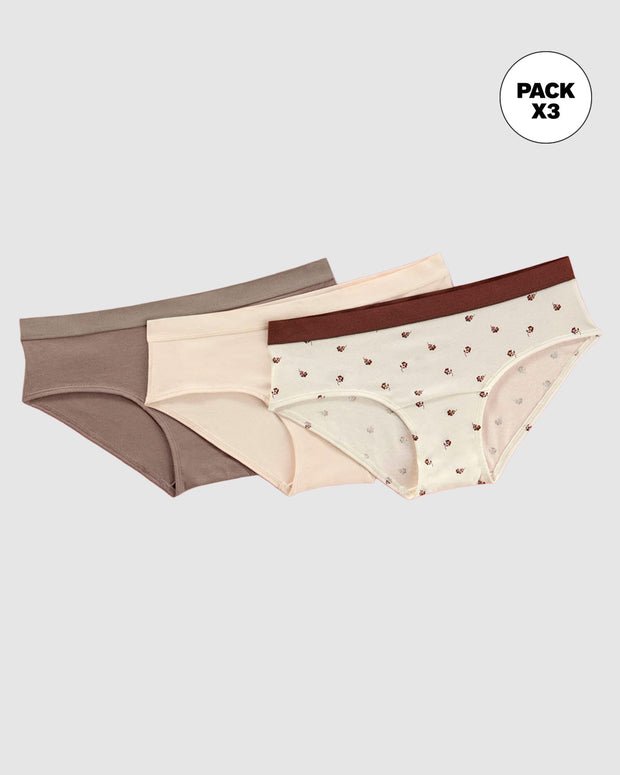 Paquete x 3 panties estilo hípster en algodón