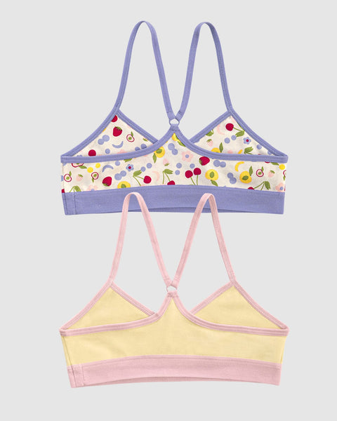 Top principiante con espalda deportiva para niña paquete x 2#color_s02-amarillo-claro-marfil-estampado-flores