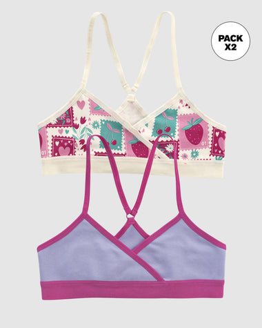 Top principiante con espalda deportiva para niña paquete x 2#color_s03-lila-marfil-corazones