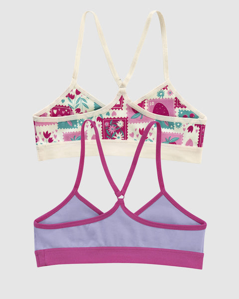 Top principiante con espalda deportiva para niña paquete x 2#color_s03-lila-marfil-corazones