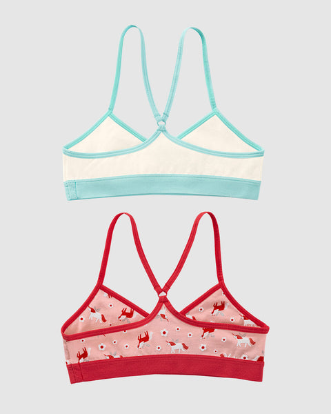 Top principiante con espalda deportiva para niña paquete x 2#color_s04-fondo-rosa-estampado-fondo-marfil