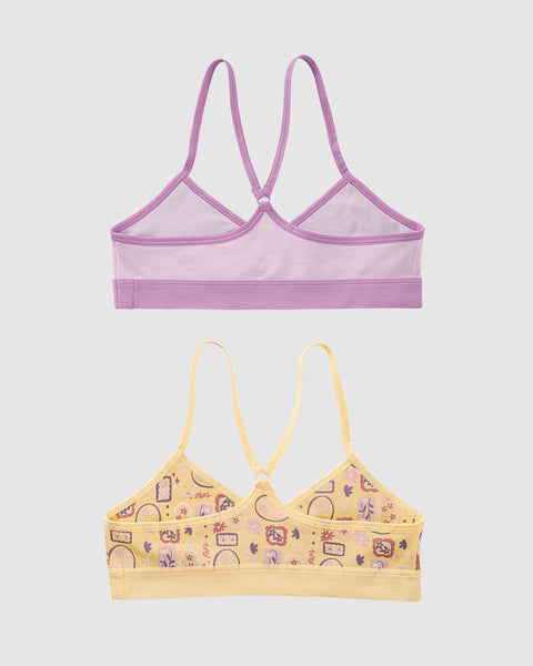 Top principiante con espalda deportiva para niña paquete x 2#color_s05-lila-amarillo-estampado-flores