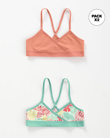 Paquete x 2 top principiante para niña espalda deportiva#color_s14-coral-estampado