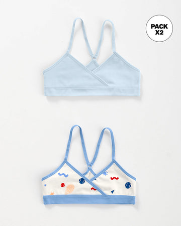 Paquete x 2 top principiante para niña espalda deportiva#color_s15-azul-claro-estampado-raquetas