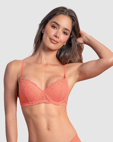 Brasier de realce suave en encaje con cargaderas multiusos#color_273-coral