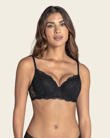 Brasier de realce suave en encaje con cargaderas multiusos#color_700-negro