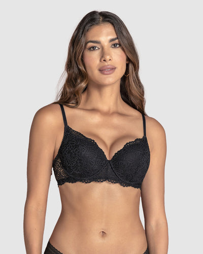 Brasier de realce suave en encaje con cargaderas multiusos#color_700-negro