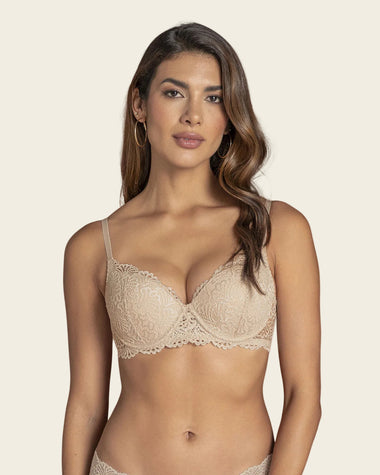 Brasier de realce suave en encaje con cargaderas multiusos#color_802-cafe-claro