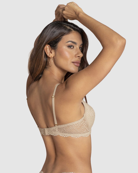 Brasier de realce suave en encaje con cargaderas multiusos#color_802-cafe-claro