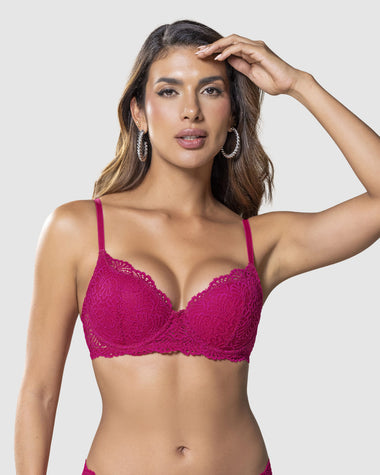 Brasier de realce suave en encaje con cargaderas multiusos#color_957-fucsia