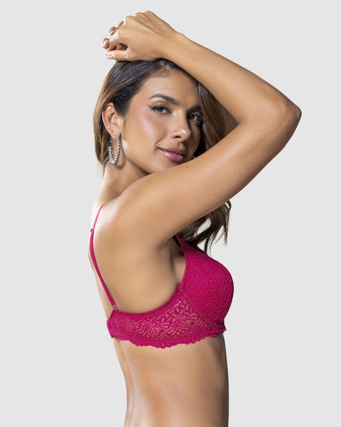 Brasier de realce suave en encaje con cargaderas multiusos#color_957-fucsia