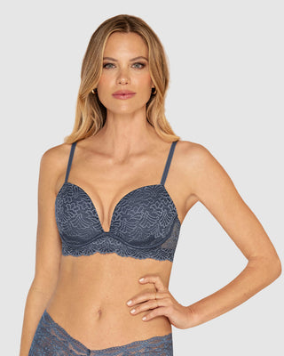 Brasier doble realce escote profundo elaborado en encaje#color_554-azul-grisaceo