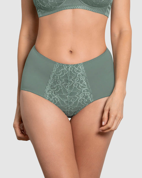 Panty clásico de control suave con toques de encaje en abdomen#color_198-verde-empolvado