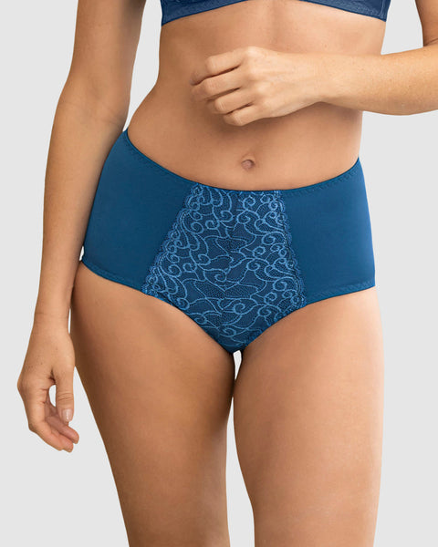 Panty clásico de control suave con toques de encaje en abdomen#color_546-azul