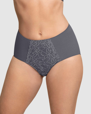 Panty clásico de control suave con toques de encaje en abdomen#color_721-gris-medio-oscuro