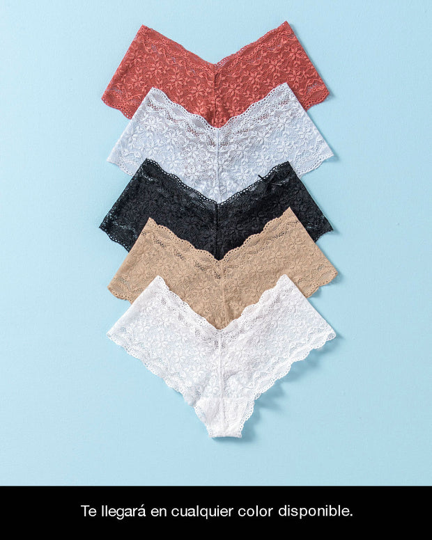 Panty estilo hipster en encaje moderno semidescaderado llega en color disponible